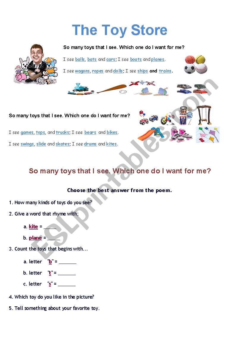 The Toy Store worksheet
