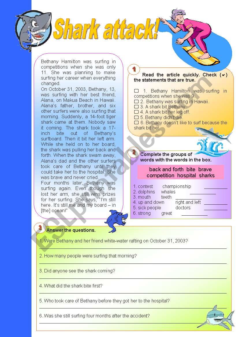 Shark attack! worksheet