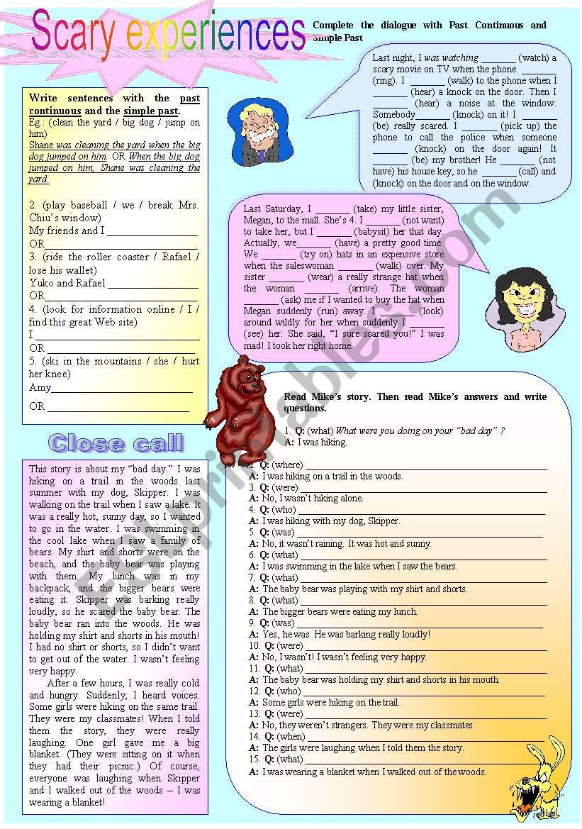 Scary experiences worksheet