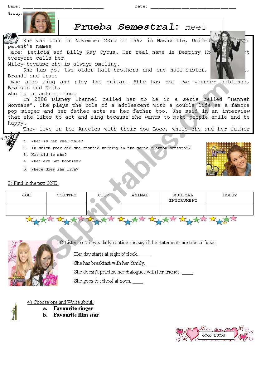 Hannah Montana worksheet