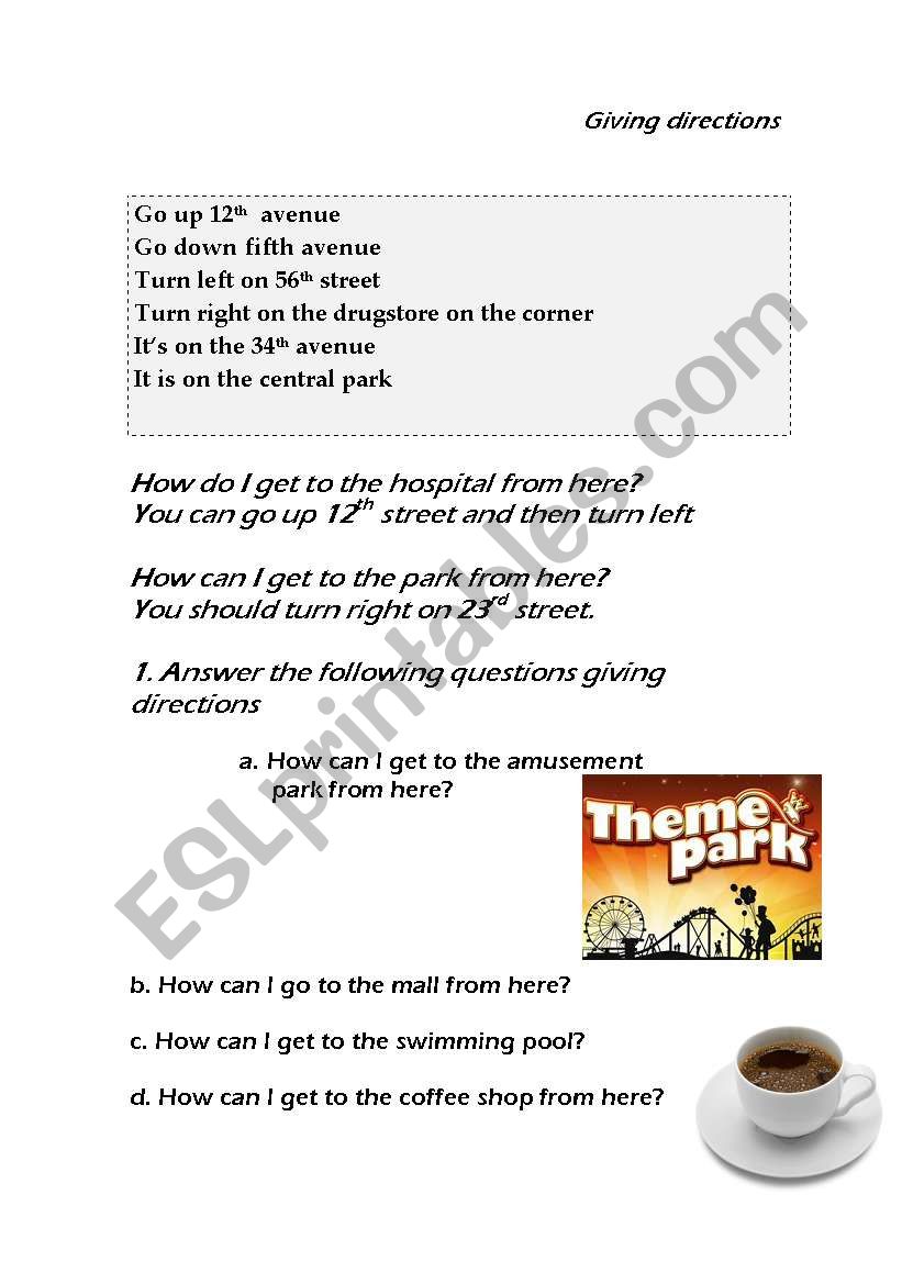 giving directions worksheet