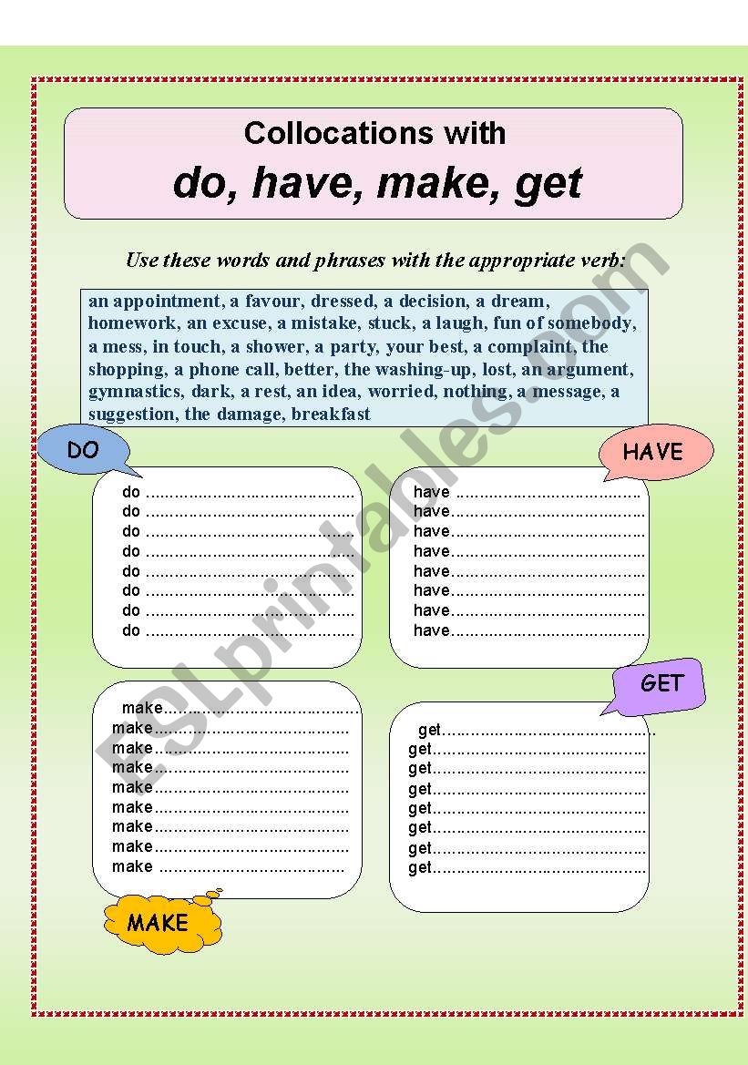 Collocations with DO, HAVE, MAKE, GET