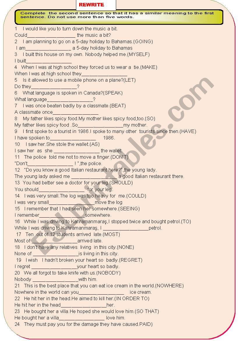 REPHRASE IV worksheet