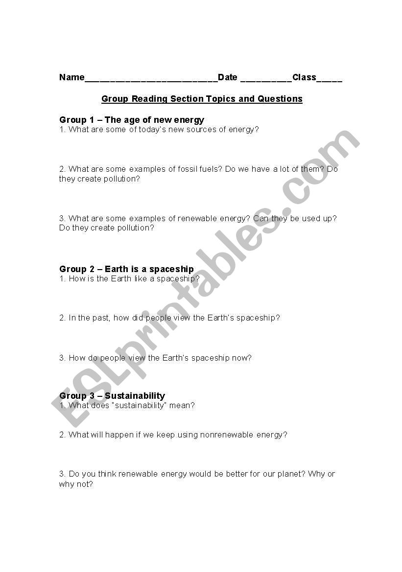 energy worksheet