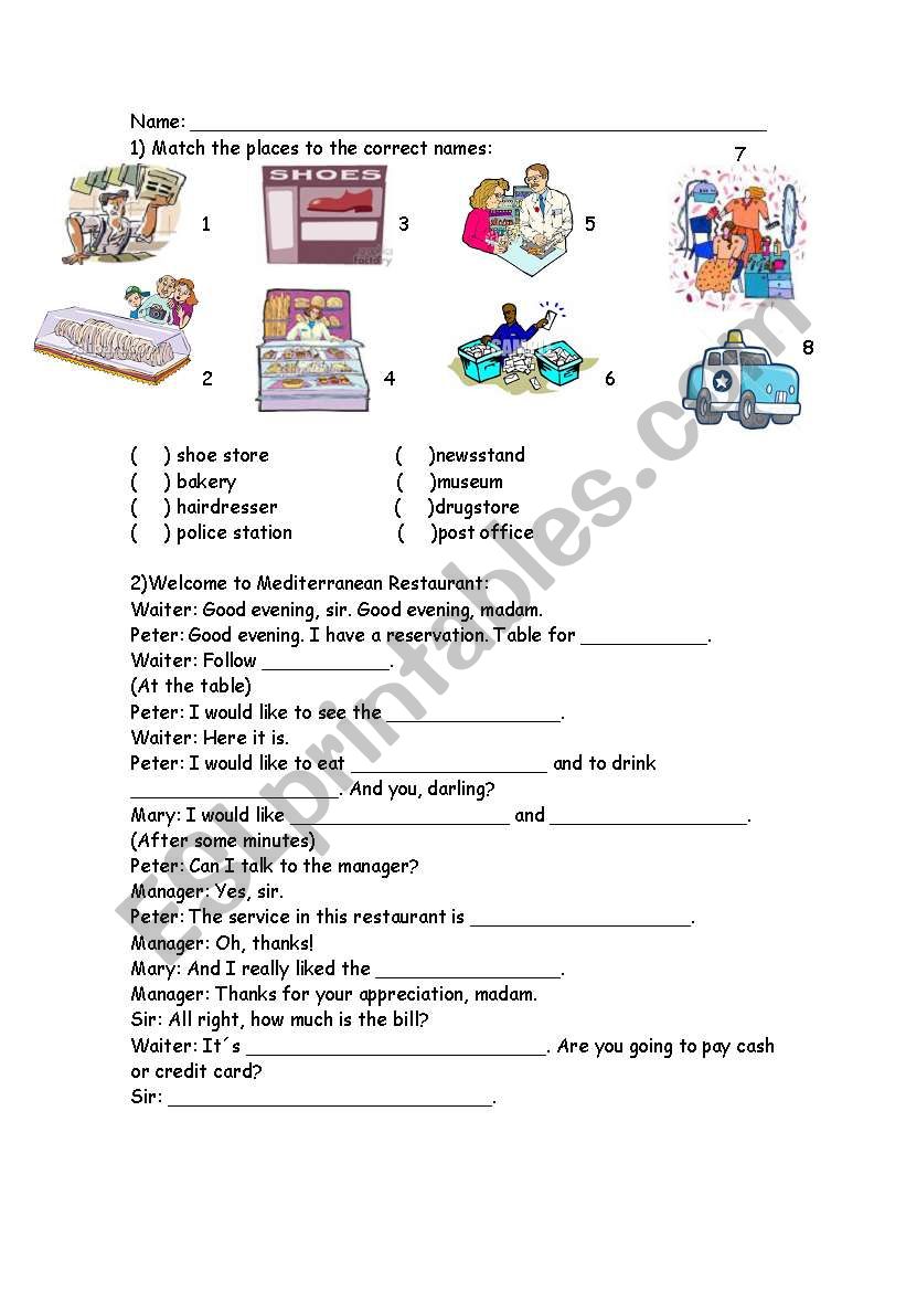 Places & Restaurant Dialogue worksheet