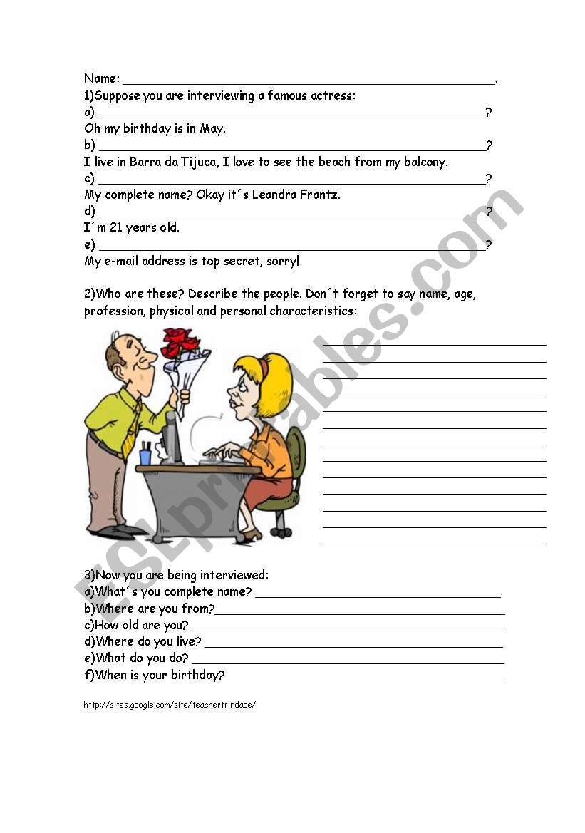 Interview and Describe worksheet