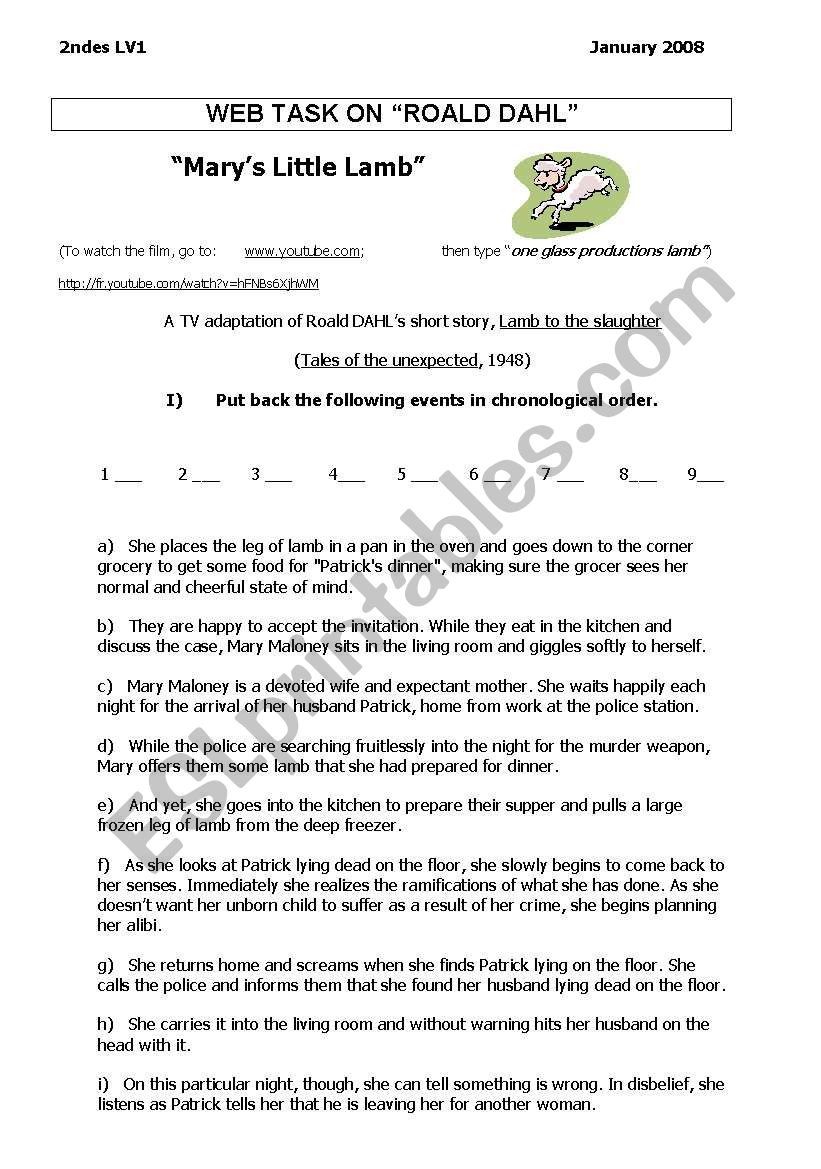 Roald Dahl worksheet