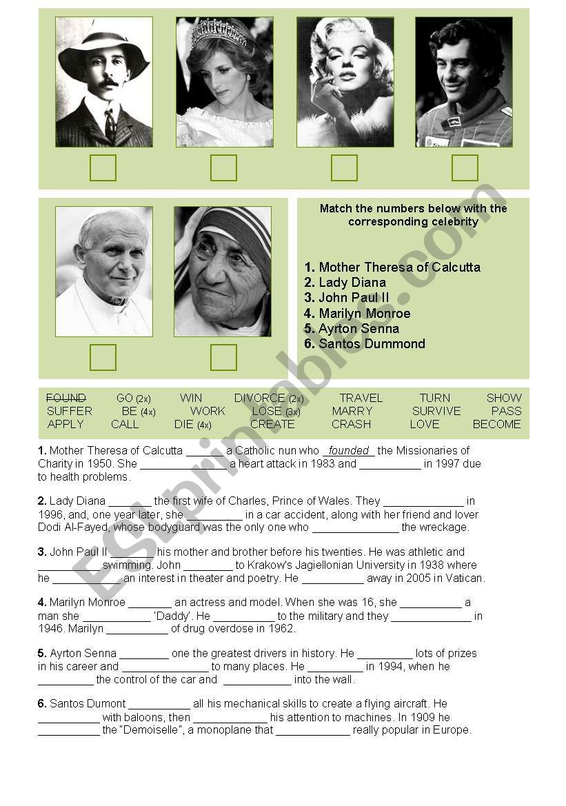 Celebrities from the Past worksheet