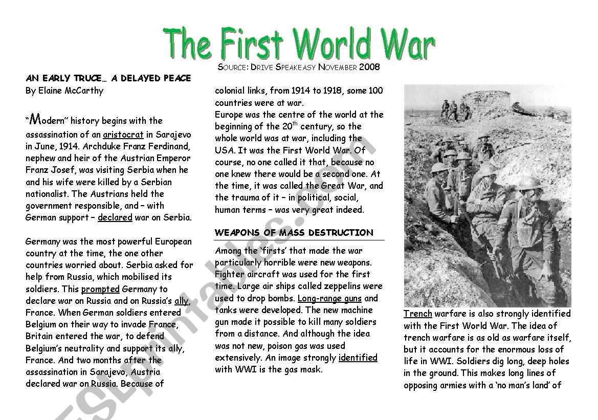 Topic: The First World War worksheet