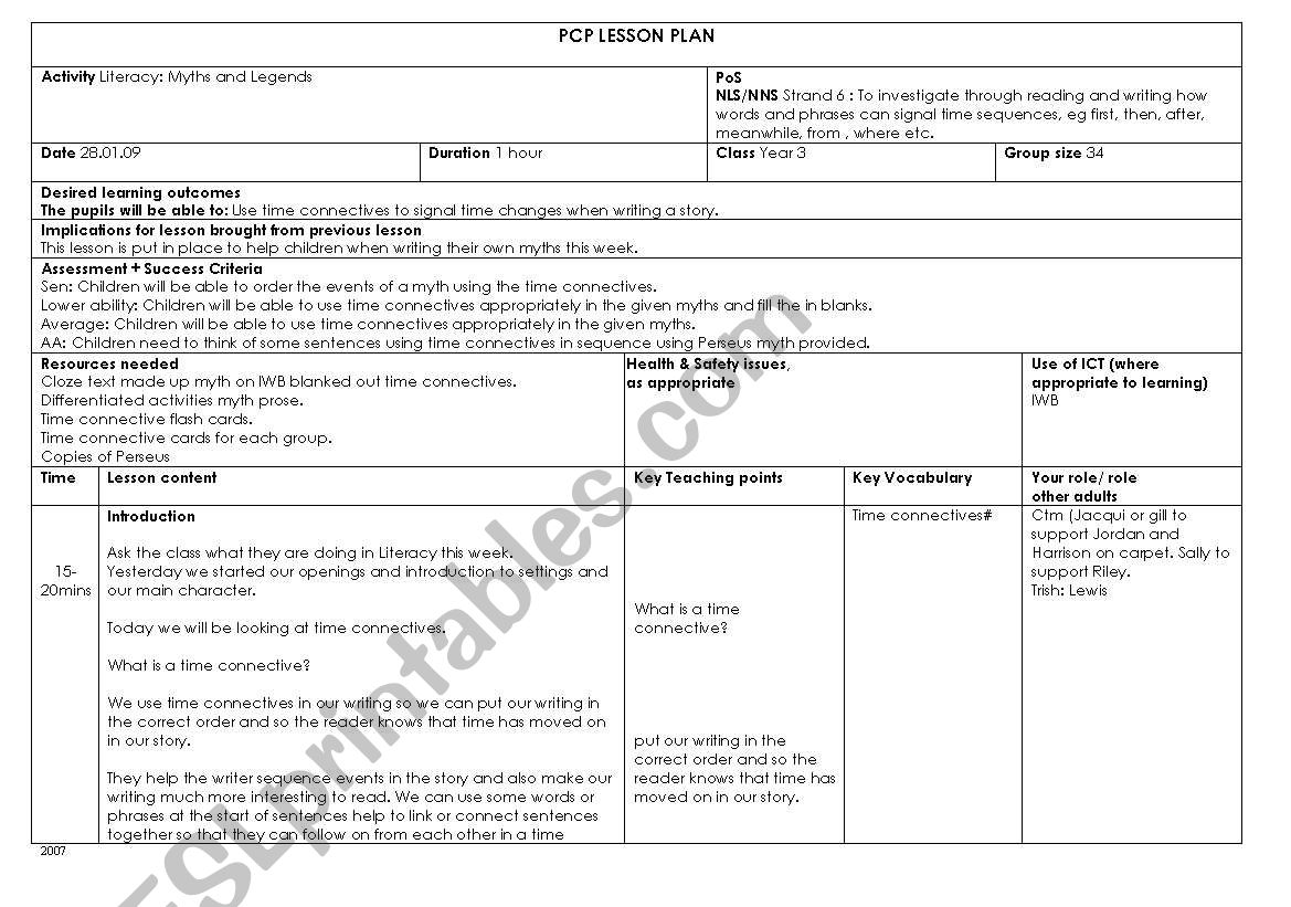 Time connectives worksheet