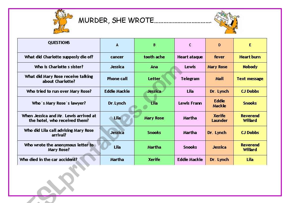 murder she wrote worksheet