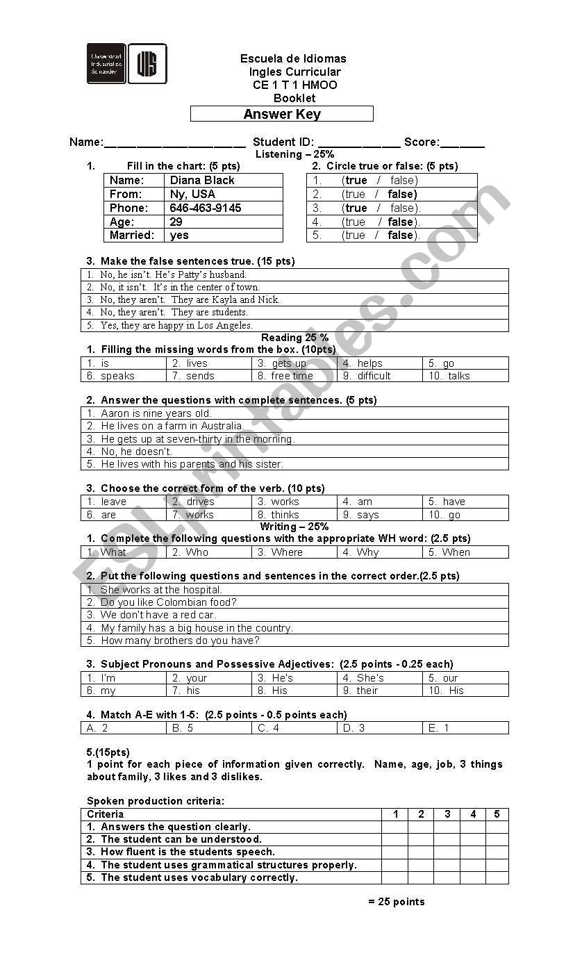 exam answer key headway elementary (2/4)