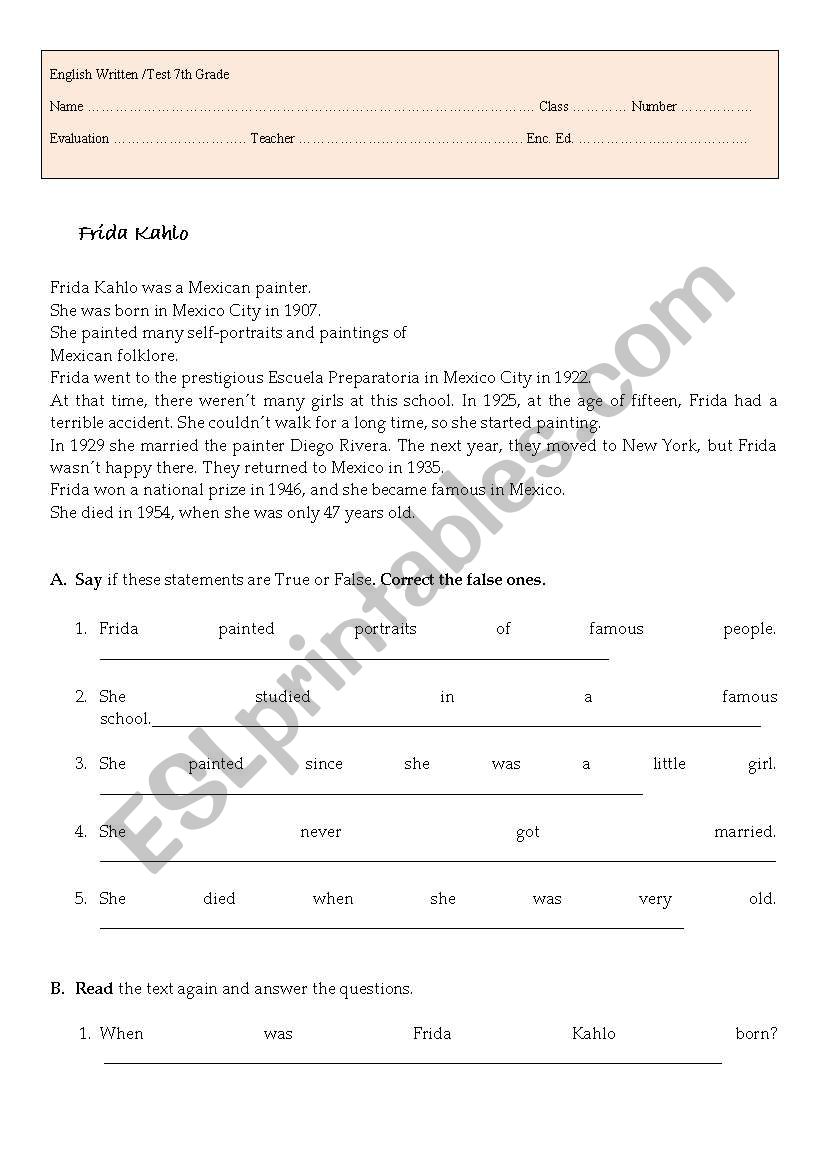 test worksheet