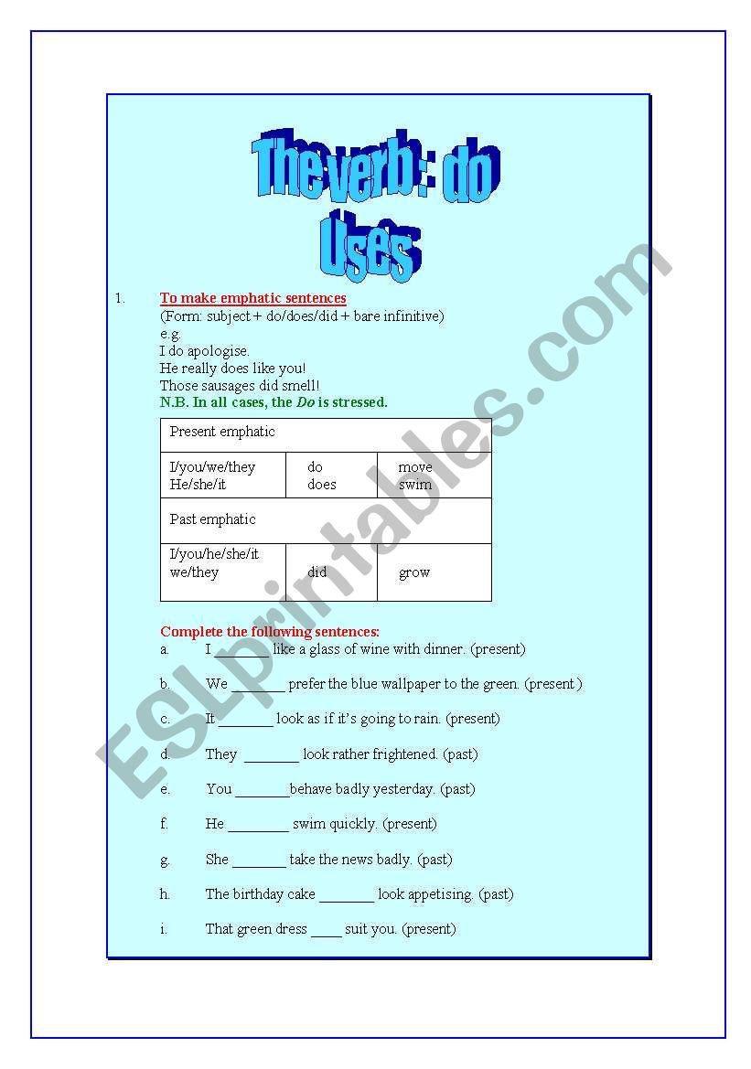 The verb do worksheet