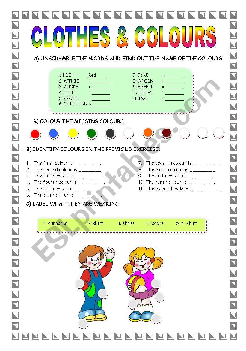 clothes, colour worksheet