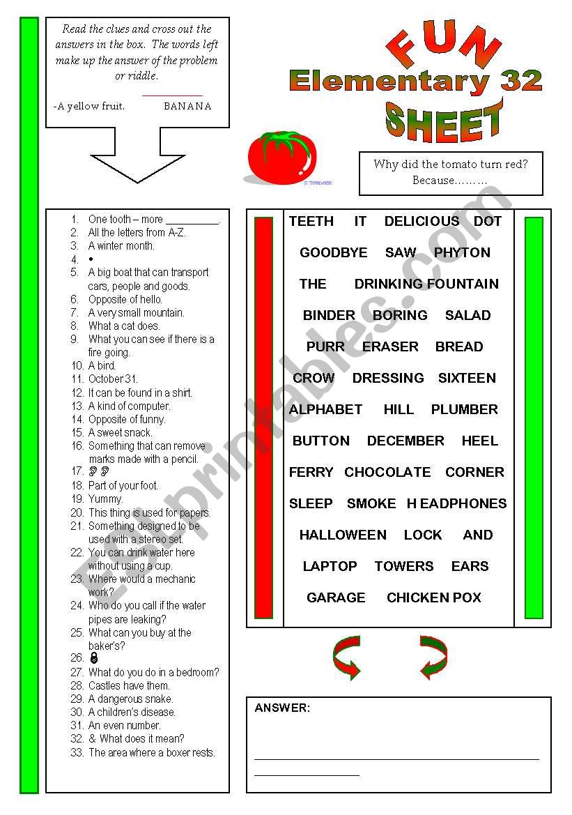 Fun Sheet Elementary 32 worksheet