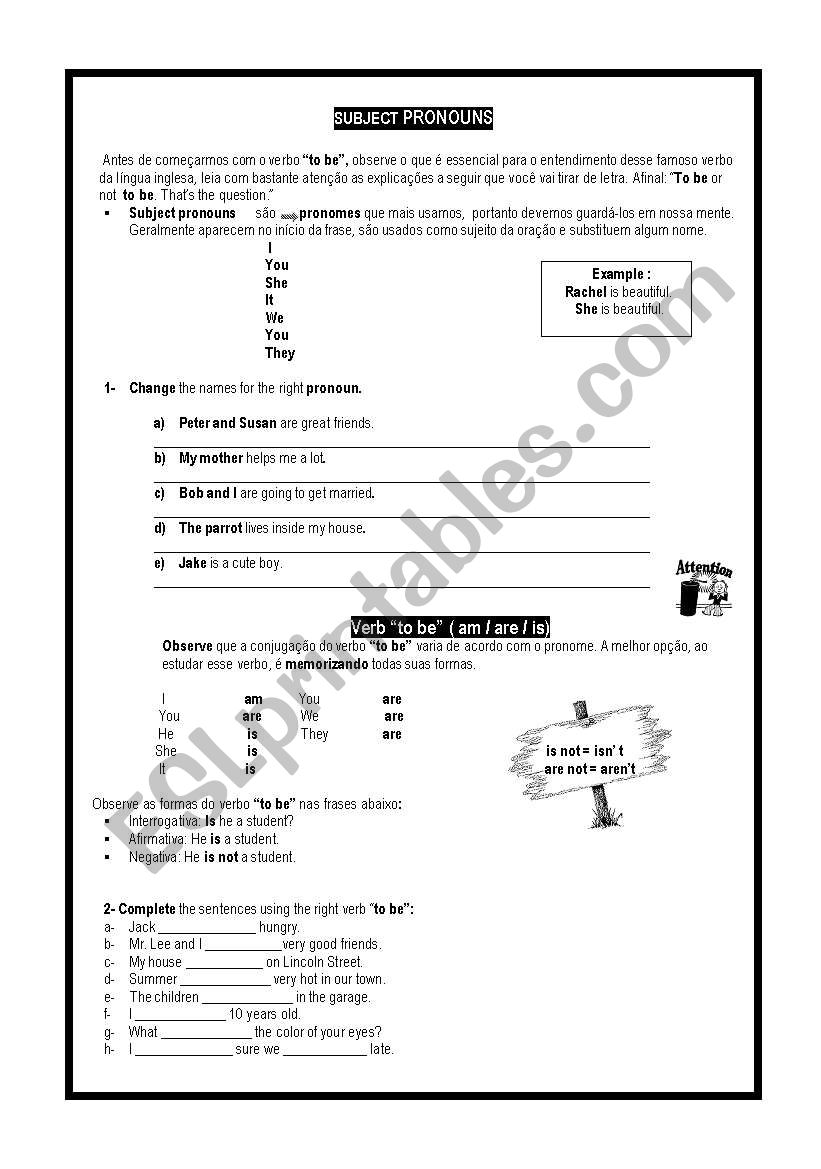Personal and verb to be worksheet