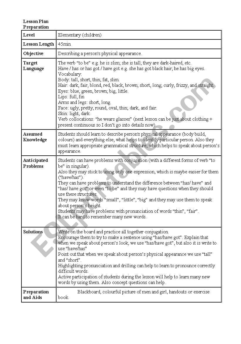 Lesson plan worksheet