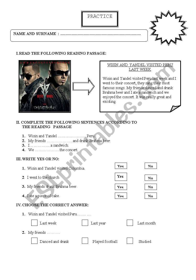 wisin n yandel  worksheet