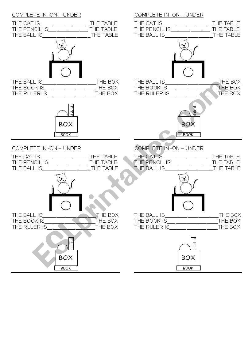 In - On - Under worksheet