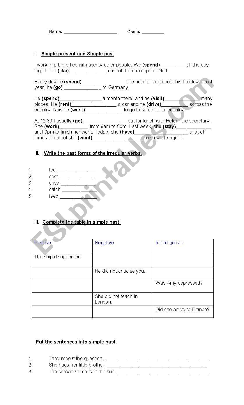 Simple present vs Simple past worksheet