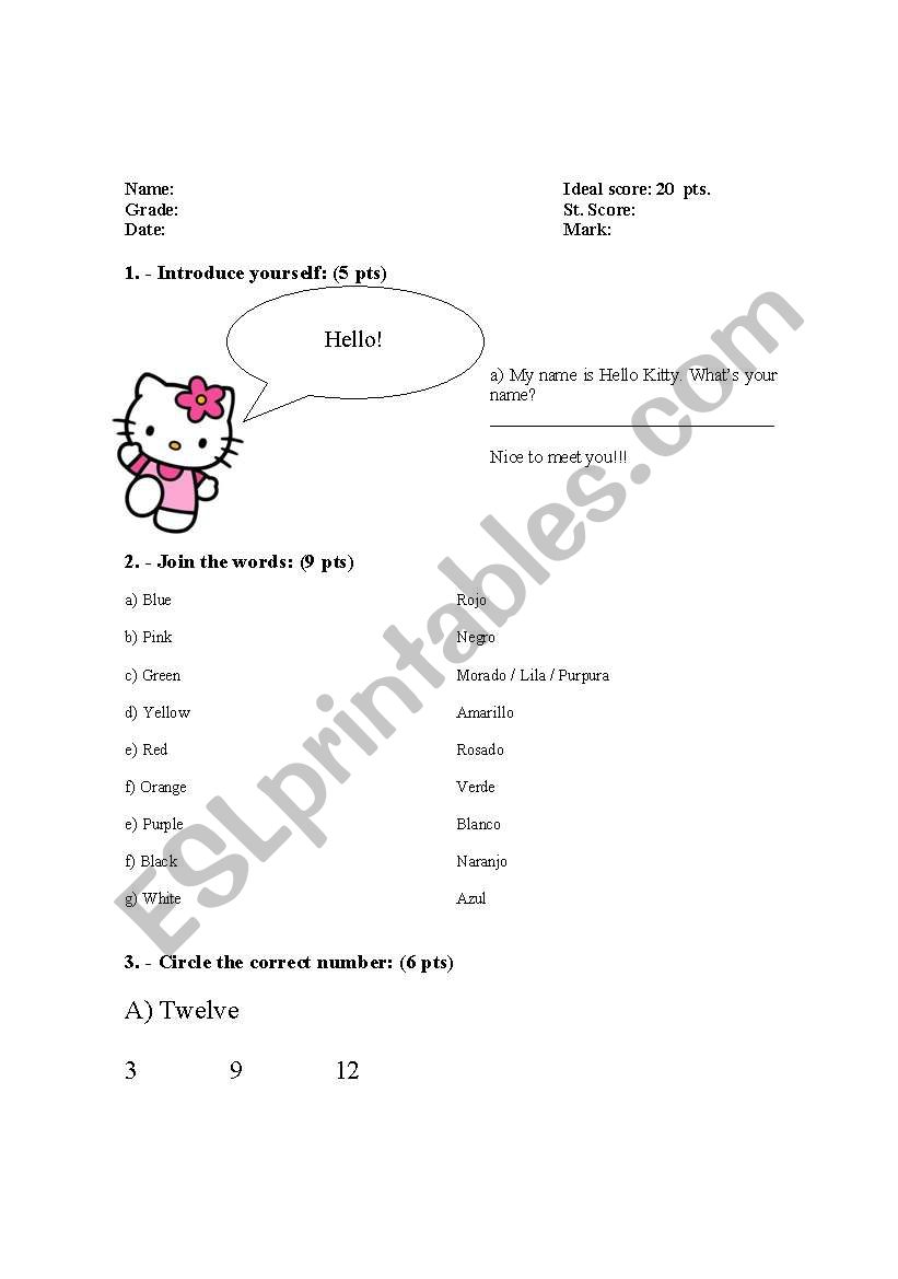 Numbers and colors worksheet