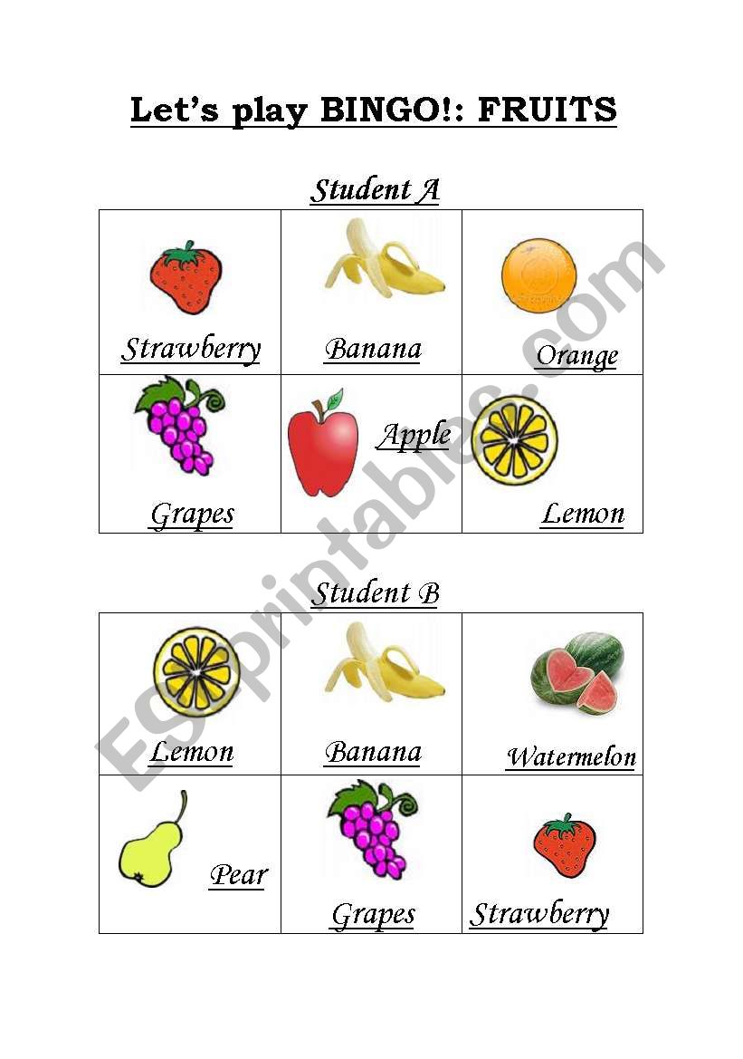 BINGO: Fruits! worksheet