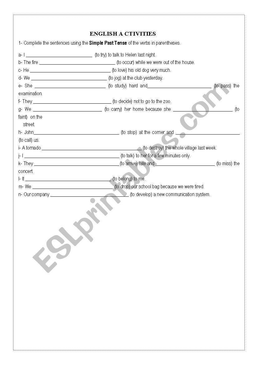 Simple Past  worksheet