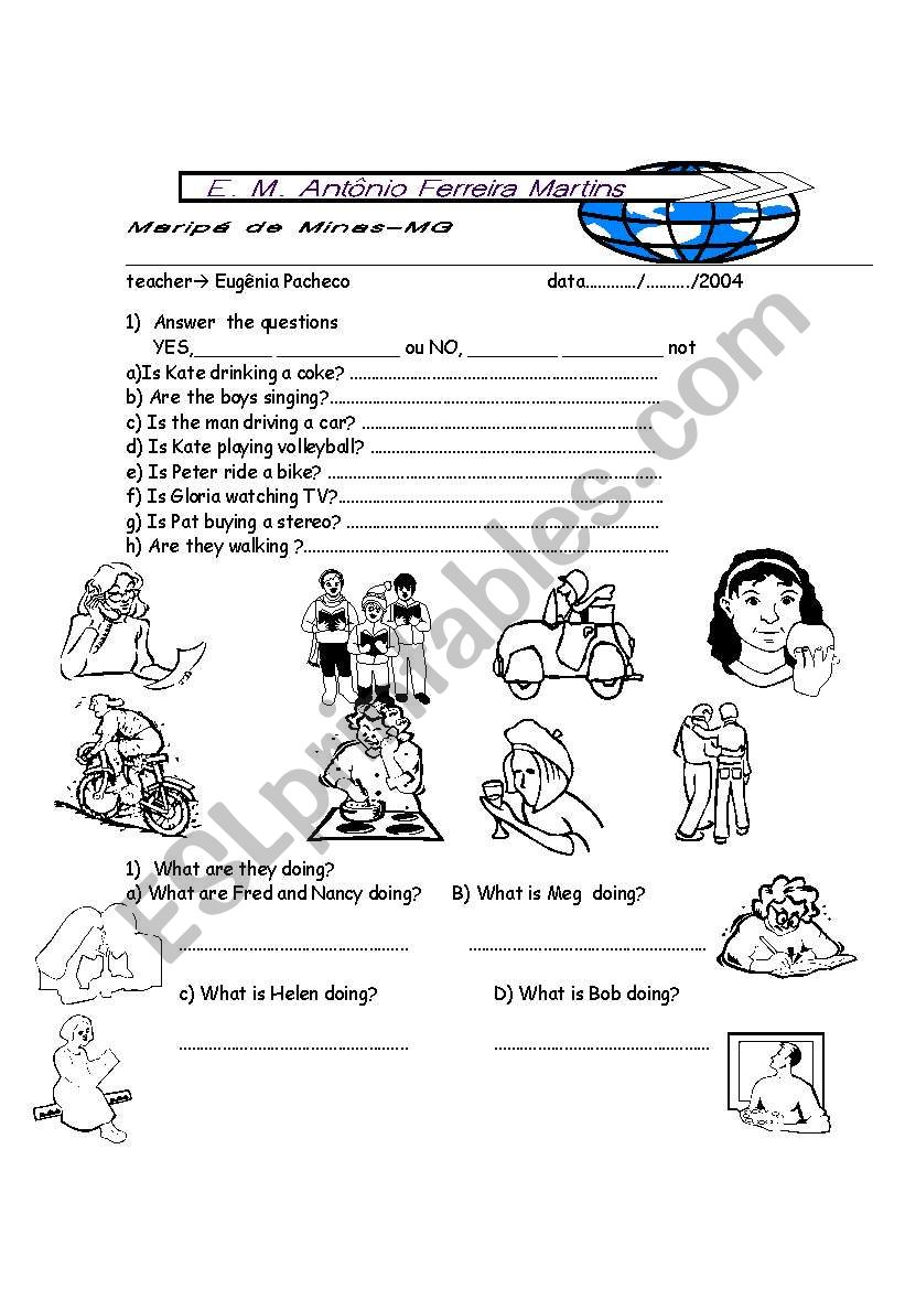 present continuous yes no worksheet