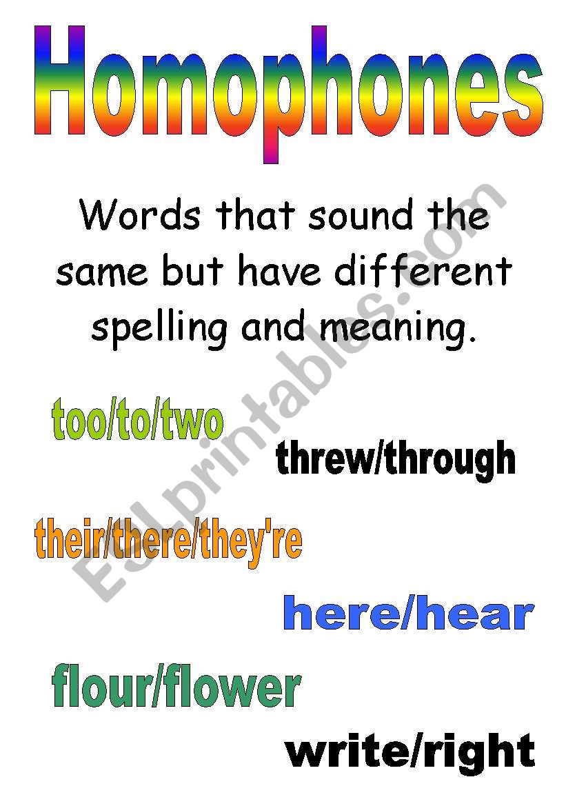 Homophones poster worksheet