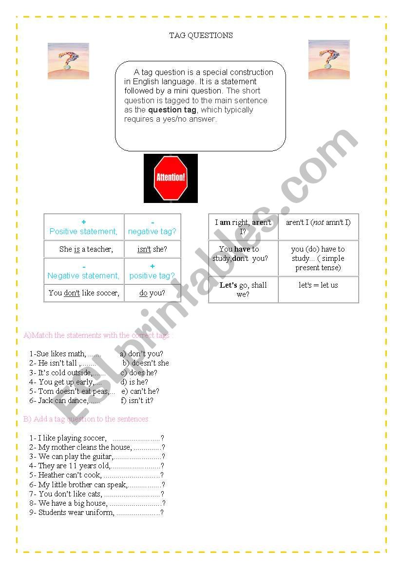 tag question worksheet