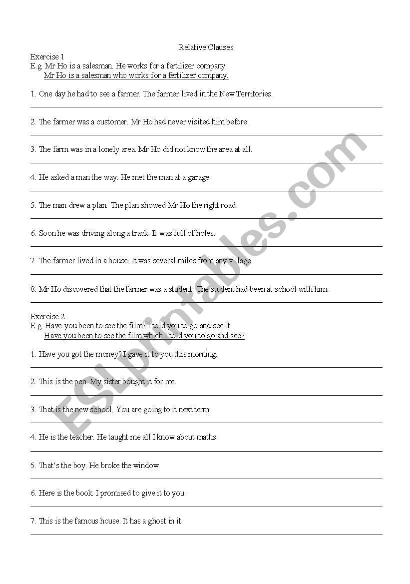 Relative Clause Exercise worksheet