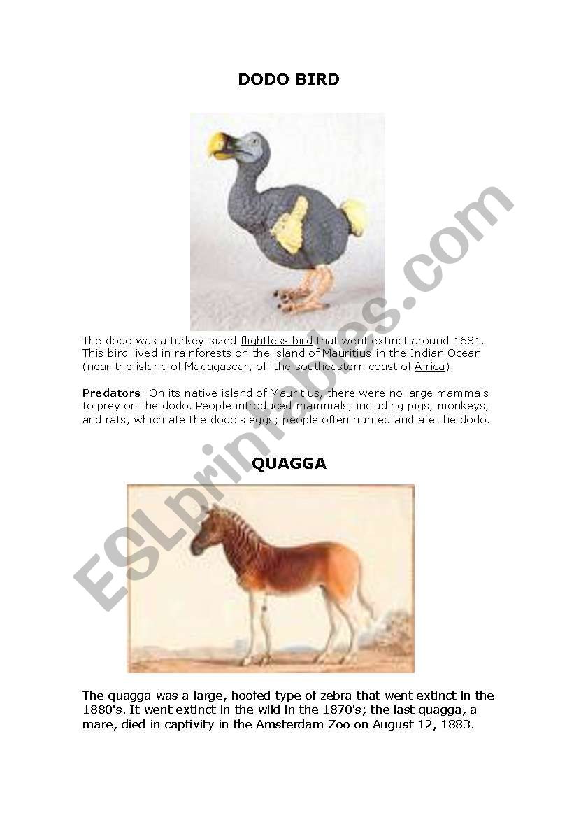 Extinct animals worksheet