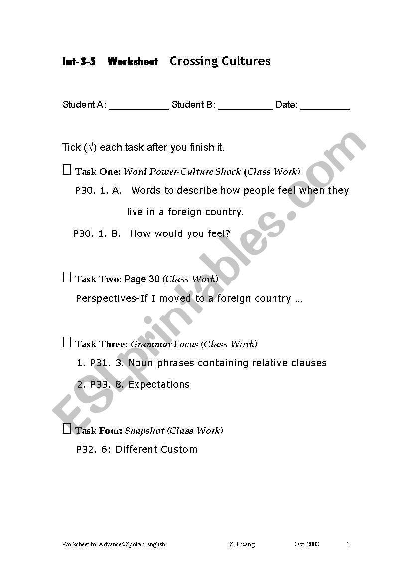 Worksheet for Unit 5 of New Interchange 3