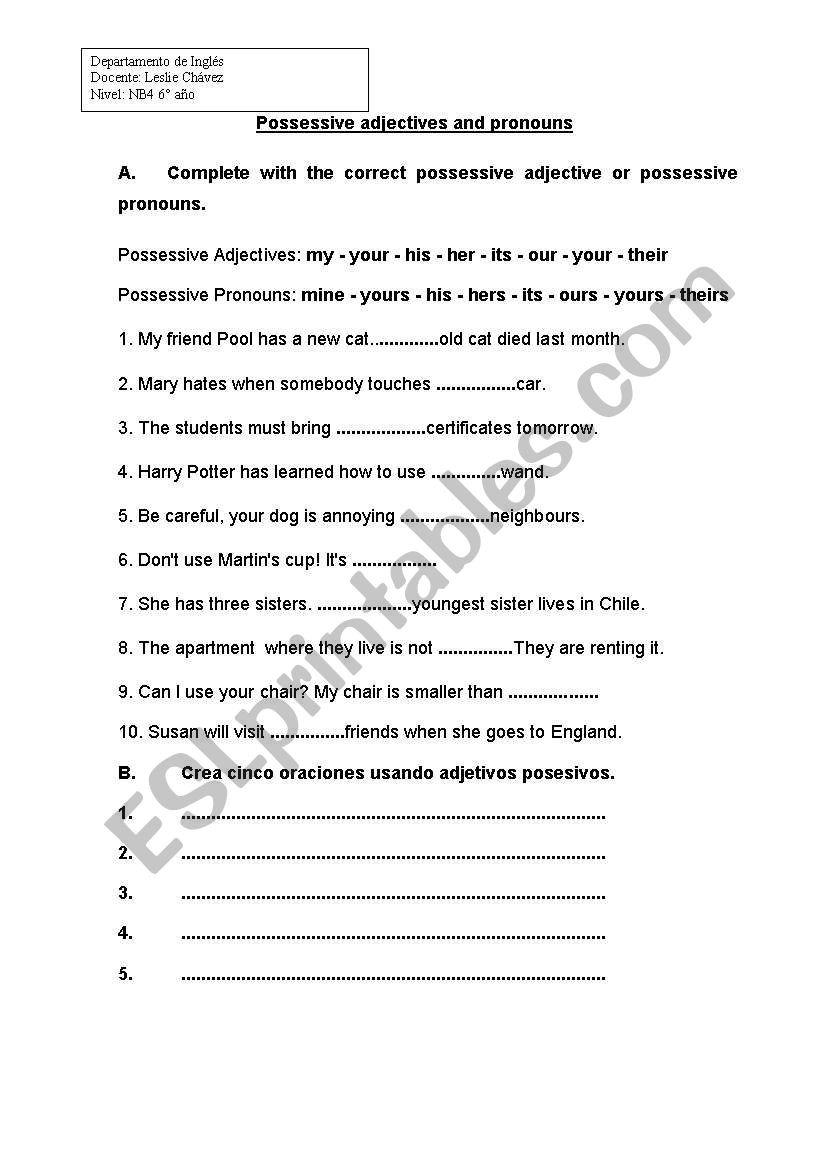 possessive adjectives worksheet