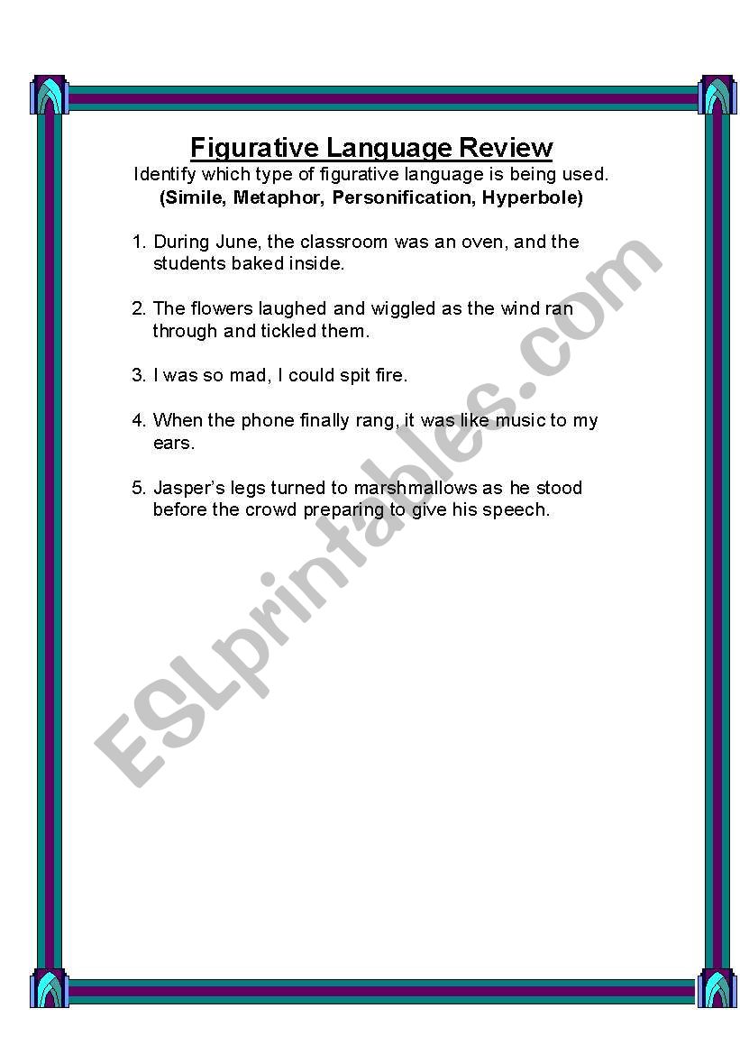 Figurative Langage Review worksheet