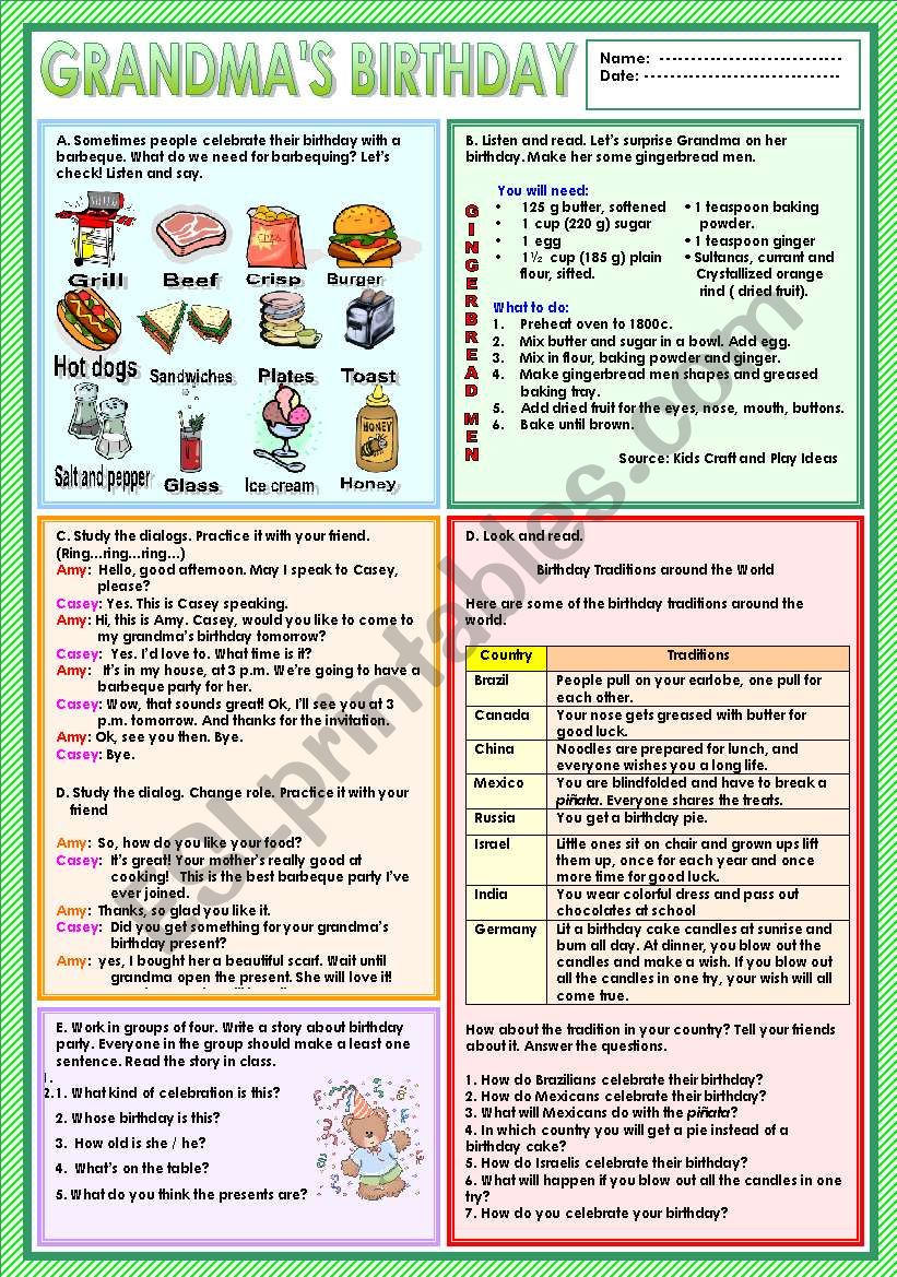 GrandmaÂ´s birthday worksheet