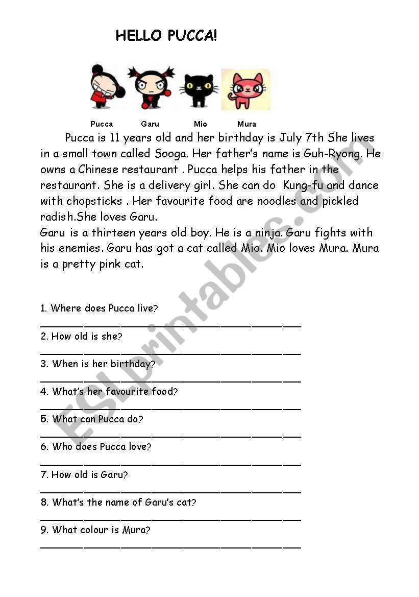 Learning with Pucca worksheet