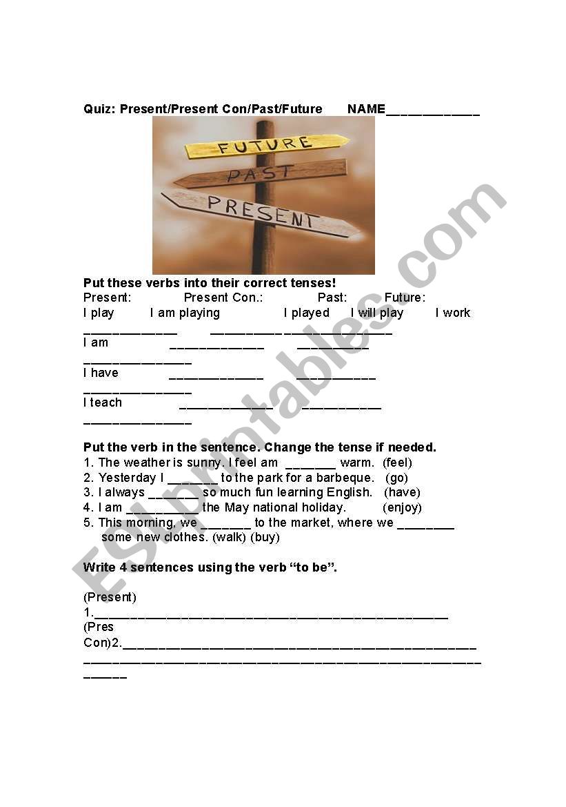 Simple Present/Pres Con/Past/Future Quiz