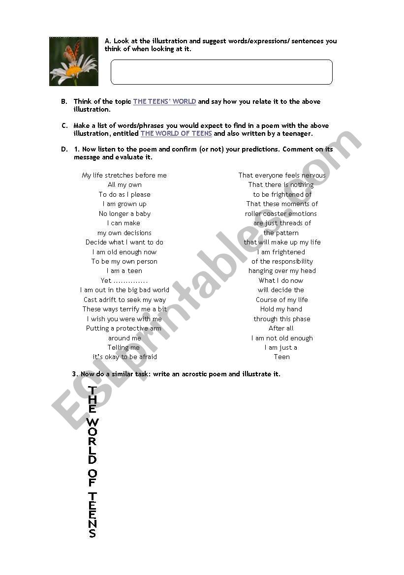 Acrostic poem worksheet