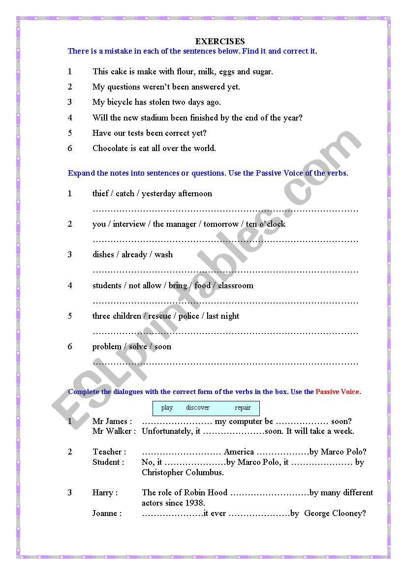 passive voice worksheet