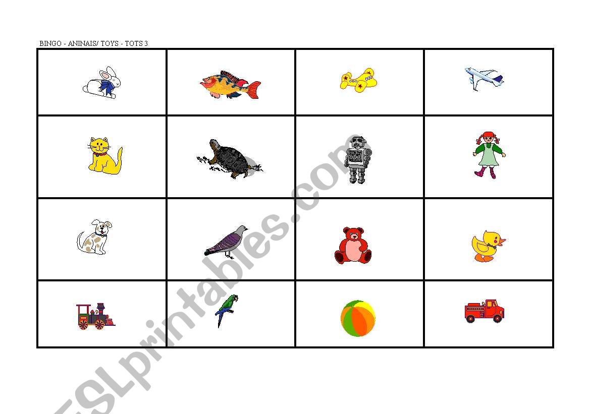 bingo animais worksheet