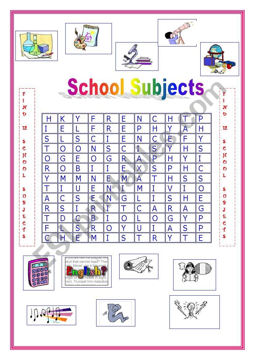 School subjects worksheet