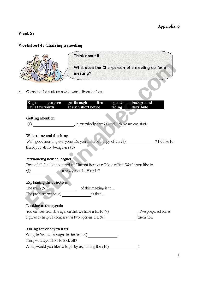 How to chair a meeting worksheet