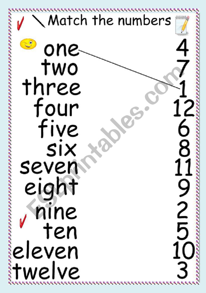 match the number worksheet