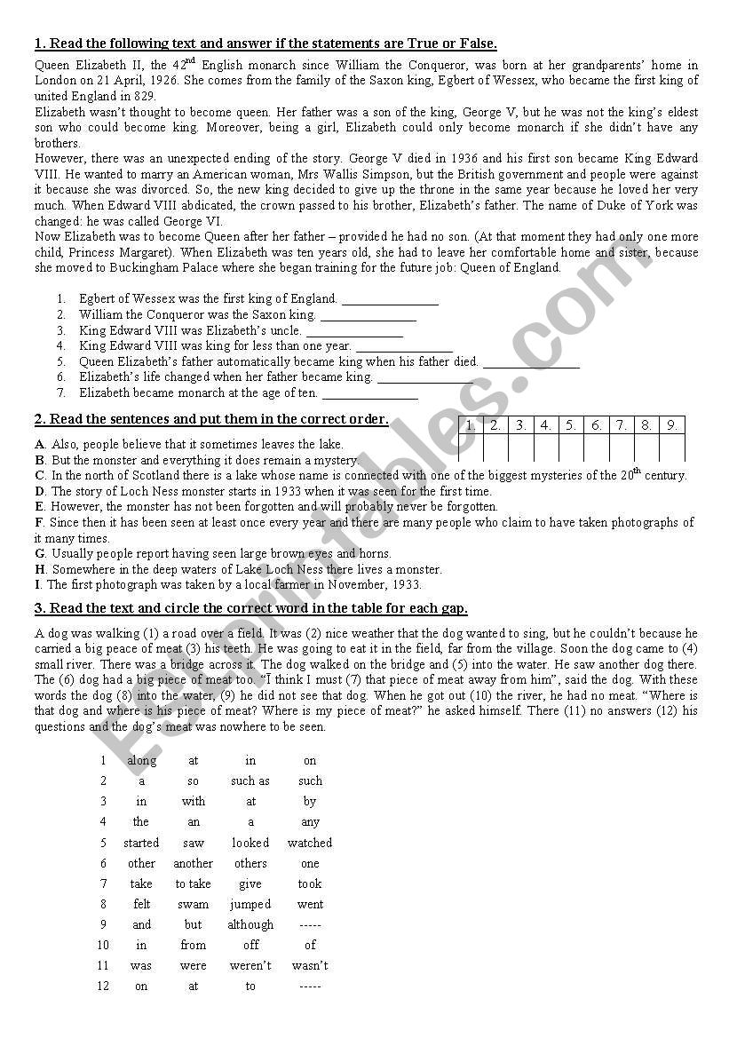 reading exercise for intermediate students