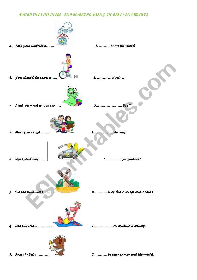 worksheet on in case an in order to