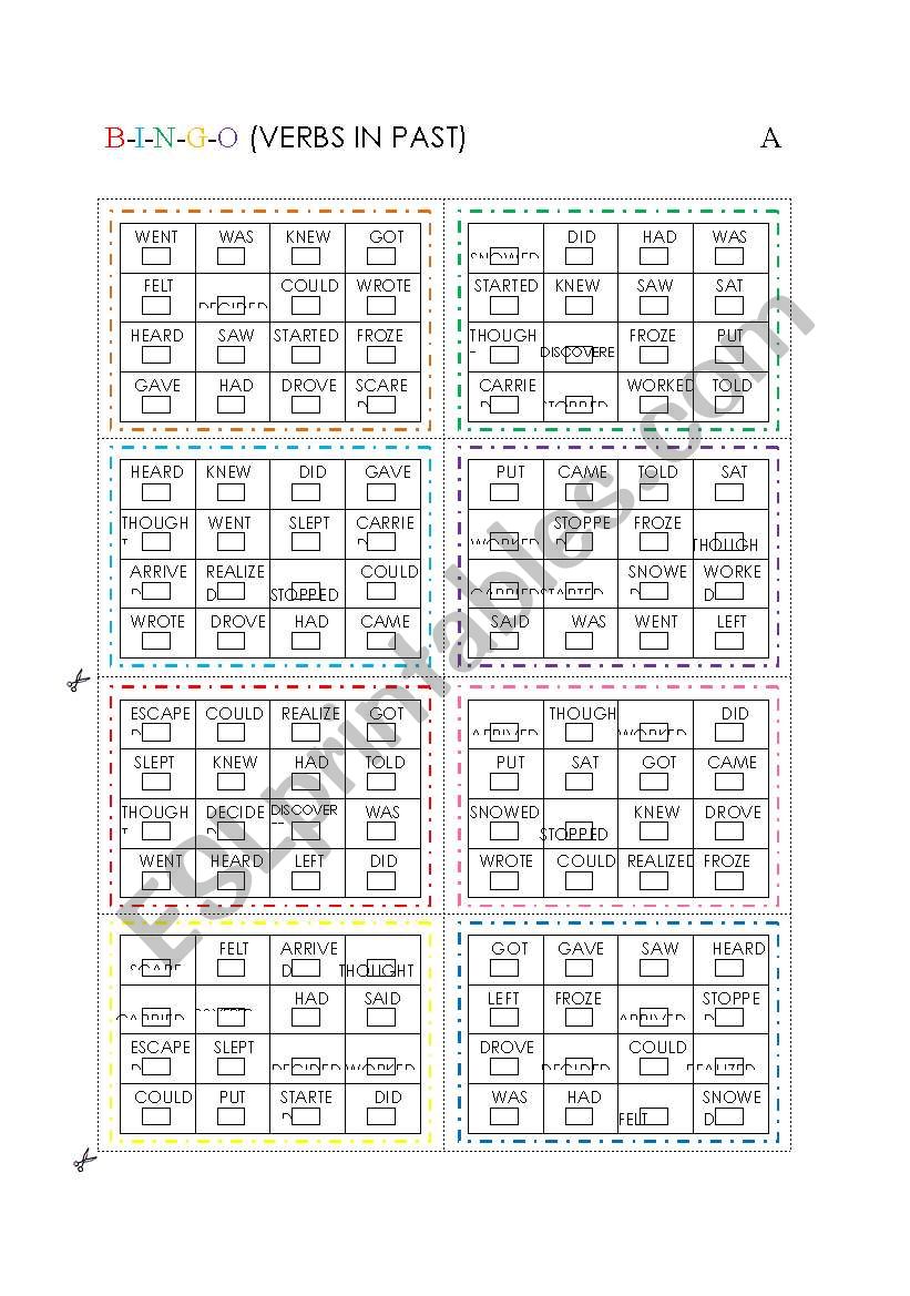 BINGO (VERBS IN PAST) worksheet