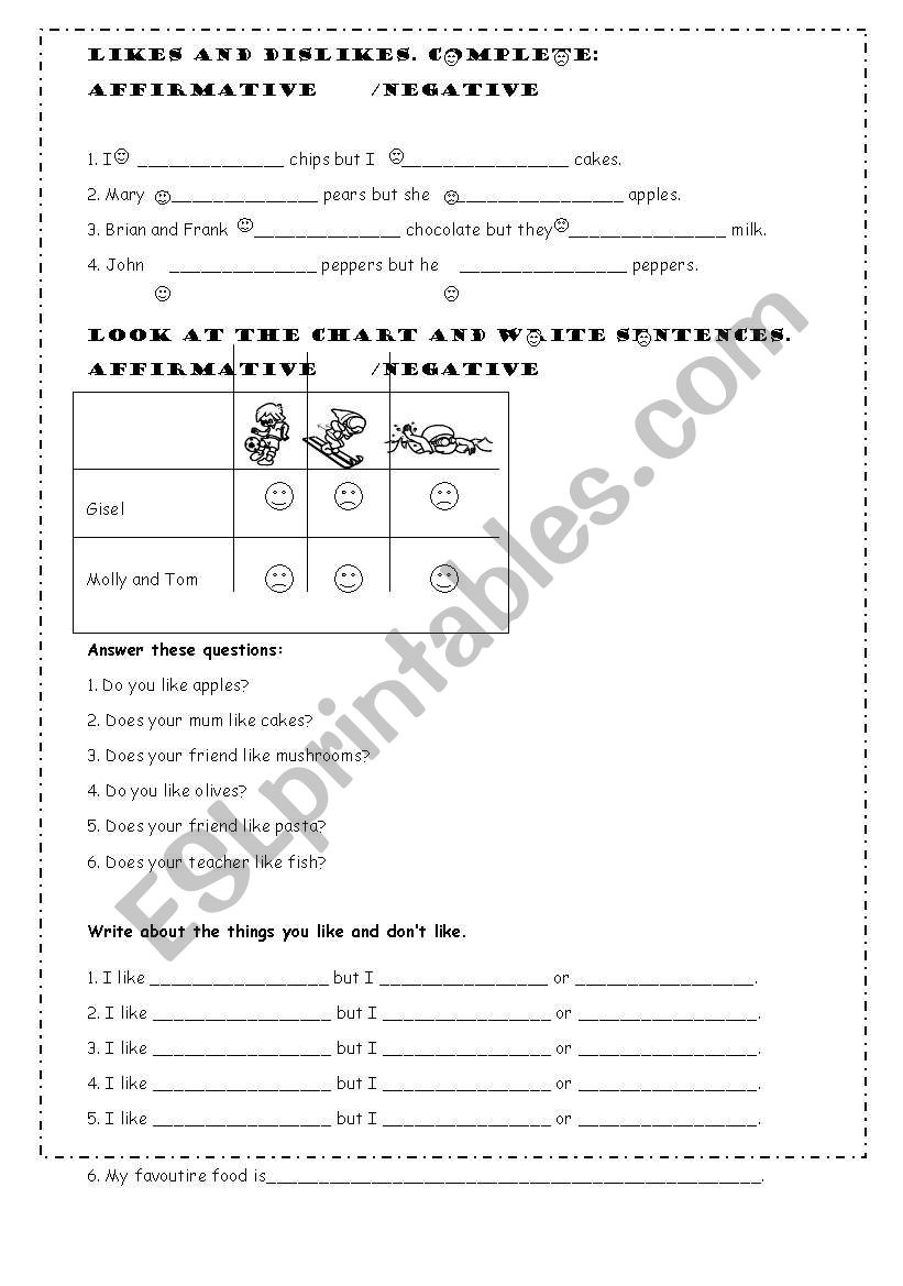 likes and dislikes activity worksheet