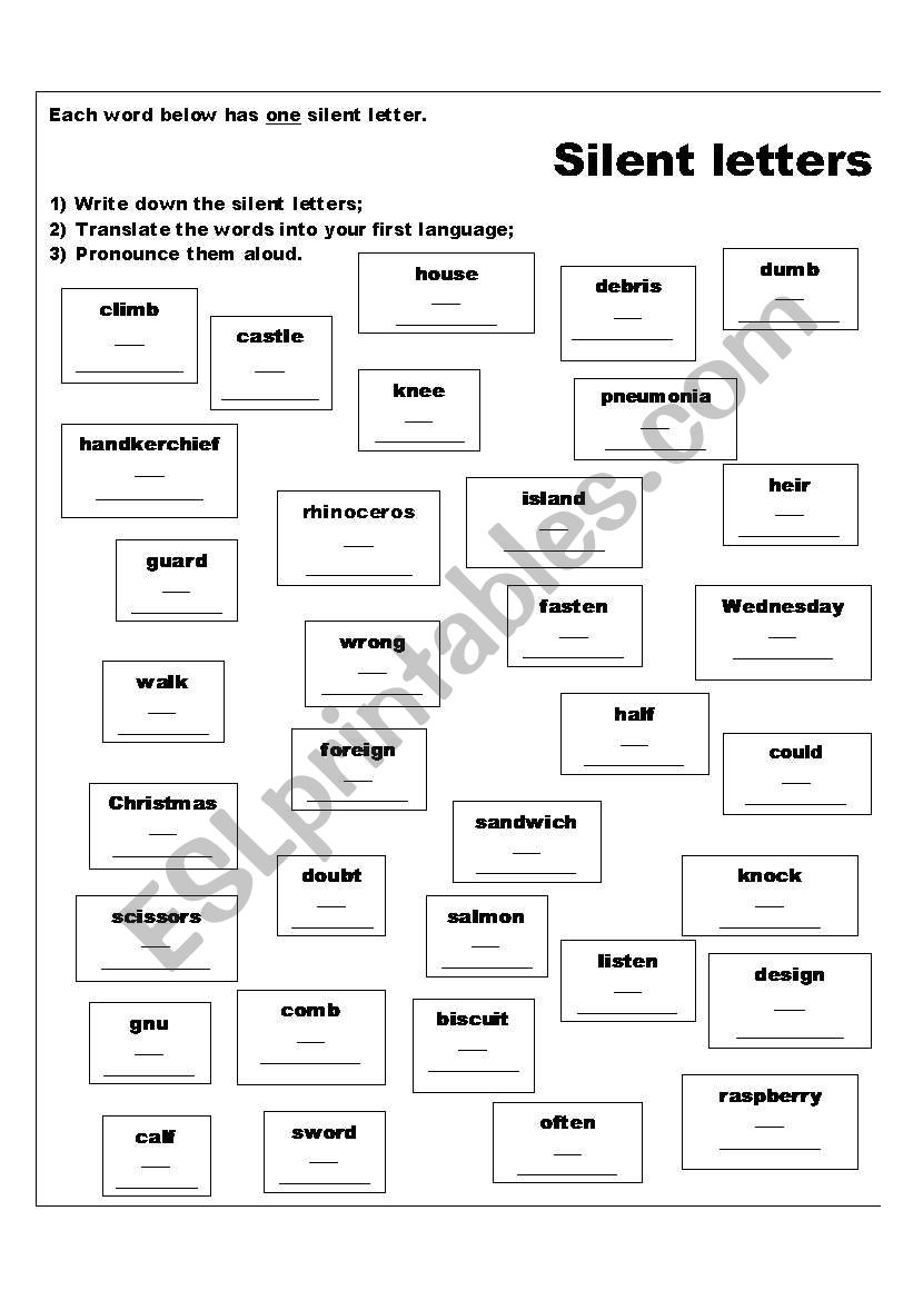 Silent letters worksheet